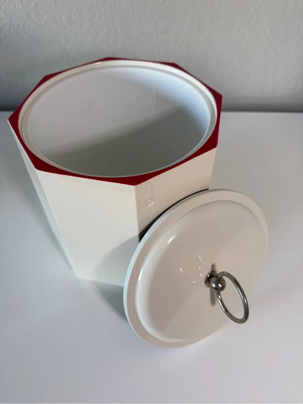 MCM Vintage Nylon Ice Bucket with Red Trim and Silver Handle